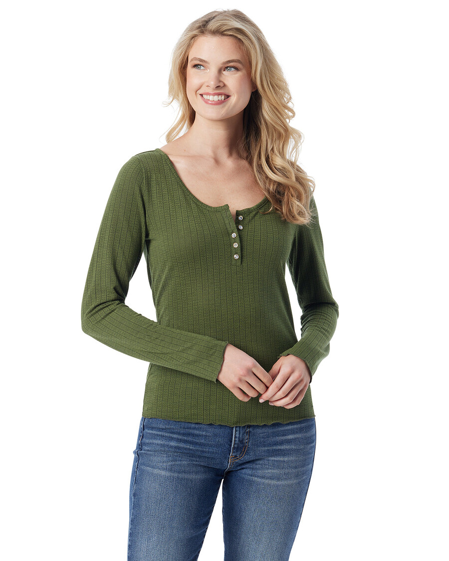 Jessica Simpson Tahani Henley Top in Bronze Green
