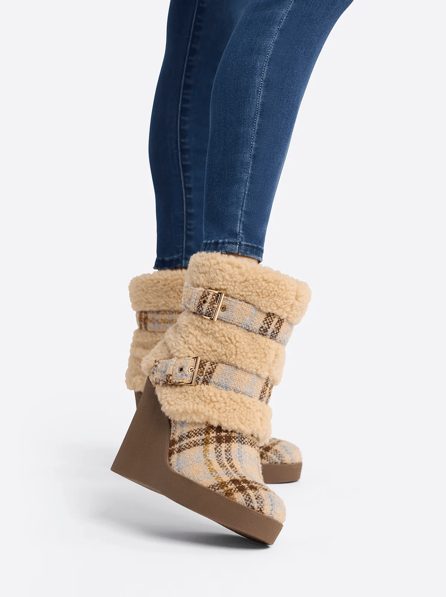 Jessica Simpson Metzyn Wedge Bootie in Wooly Winter Plaid