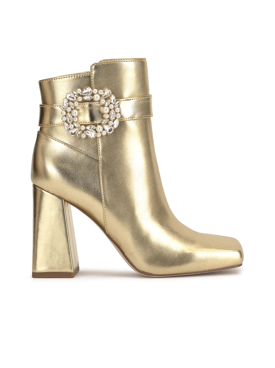 Jessica Simpson Luminna Block Heeled Bootie in Gold