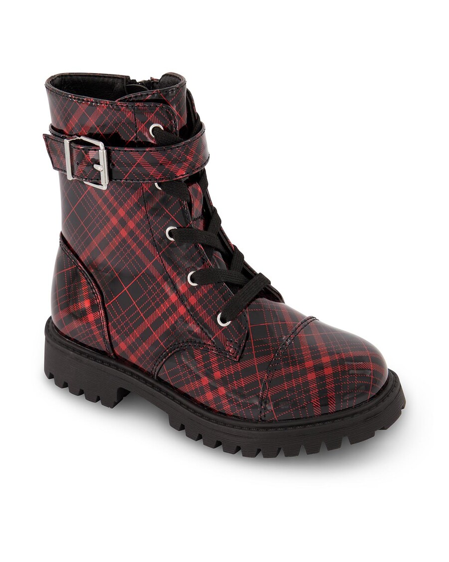 Jessica Simpson Girls' Daria Moto Boot with Buckle in Black Plaid