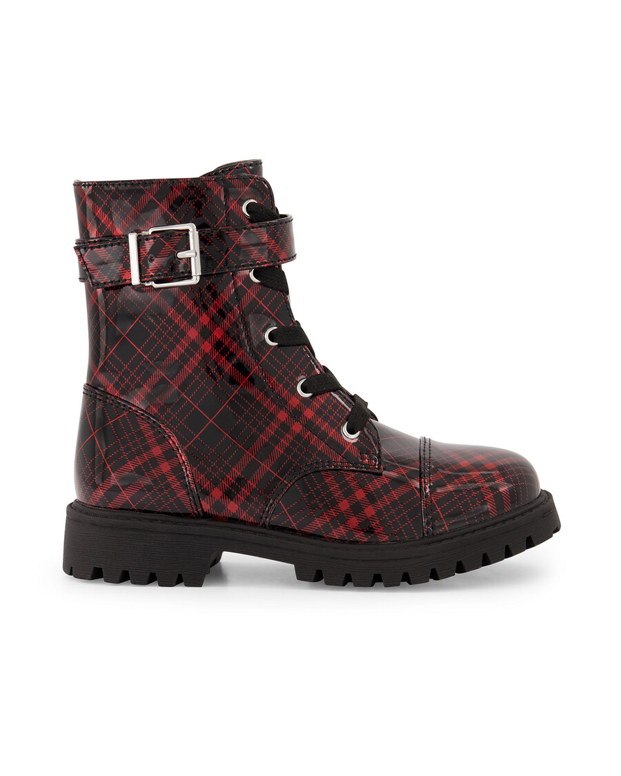 Jessica Simpson Girls' Daria Moto Boot with Buckle in Black Plaid