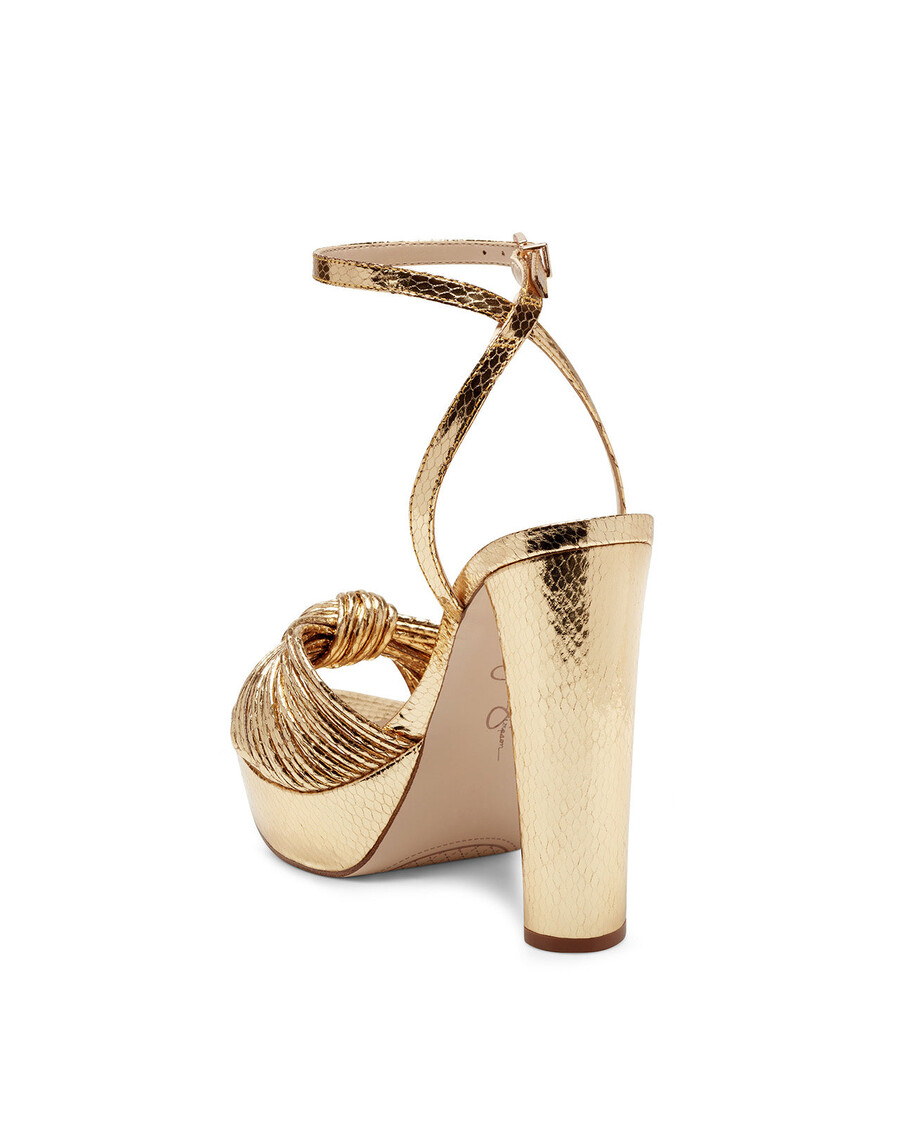 Sandália Plataforma Jessica Simpson Immie Cobra Dourada