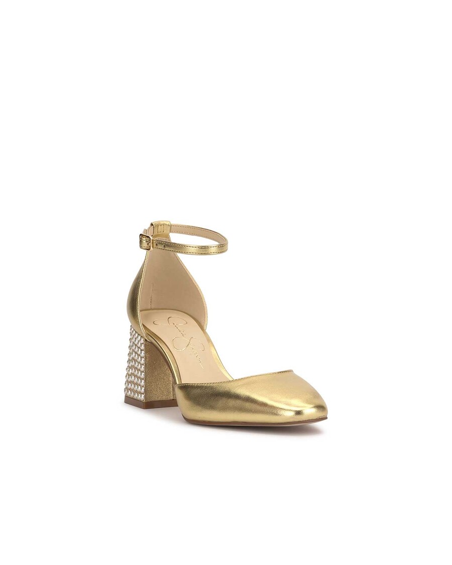 Jessica Simpson Fulian Block Heel Pump in Gold