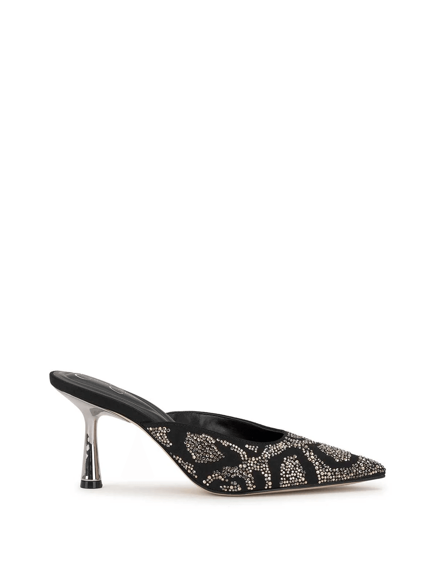 Jessica Simpson Xia Pointed-Toe Mule in Embellished Black